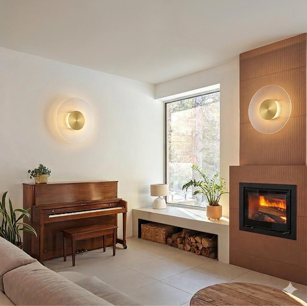 Aplique redondo vidrio y metal ø350×W100mm led 12W 3000K 120V