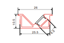 Perfil wall washer 2,5m 26x10.5mm 8.5mm interno con marco con difusor de policarbonato y tapas terminales. Plateado