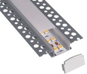 Perfil de aluminio sin marco integrado de 2,5m 60.9x14mm 20.8mm interno con difusor de policarbonato blanco mate, tapas terminales y clips de fijación