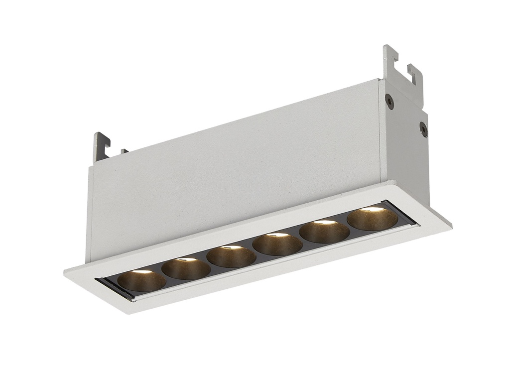 Lámpara empotrada downlight 144x44x63mm hueco 135x35mm 6x1.5W 3000K CRI90 50° con driver triac 120V