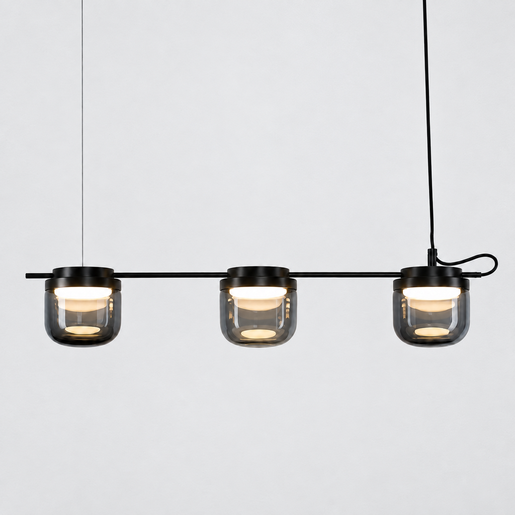 Lampara colgante Jam triple 3x7W 3000K 120V on-off L99*W15*H200   Vidrio ∅15*16 Gris