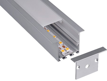 Perfil de aluminio con marco de 2,5m 50x35mm 32,8mm interno con difusor de policarbonato blanco mate, tapas terminales y clips de fijación