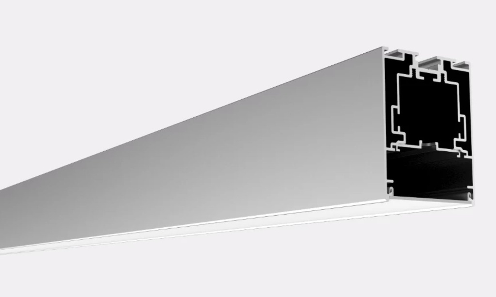 Perfil LS5470 2,5mx54x70mm emp,superf o colg, difusor de policarbon mate y tapas terminales.Plata