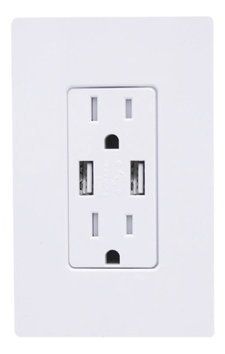 [LT-CAR-15-UBTR-WH] Tomacorriente Dual con USB (15Amp/125Vac/60Hz) (Blanco)