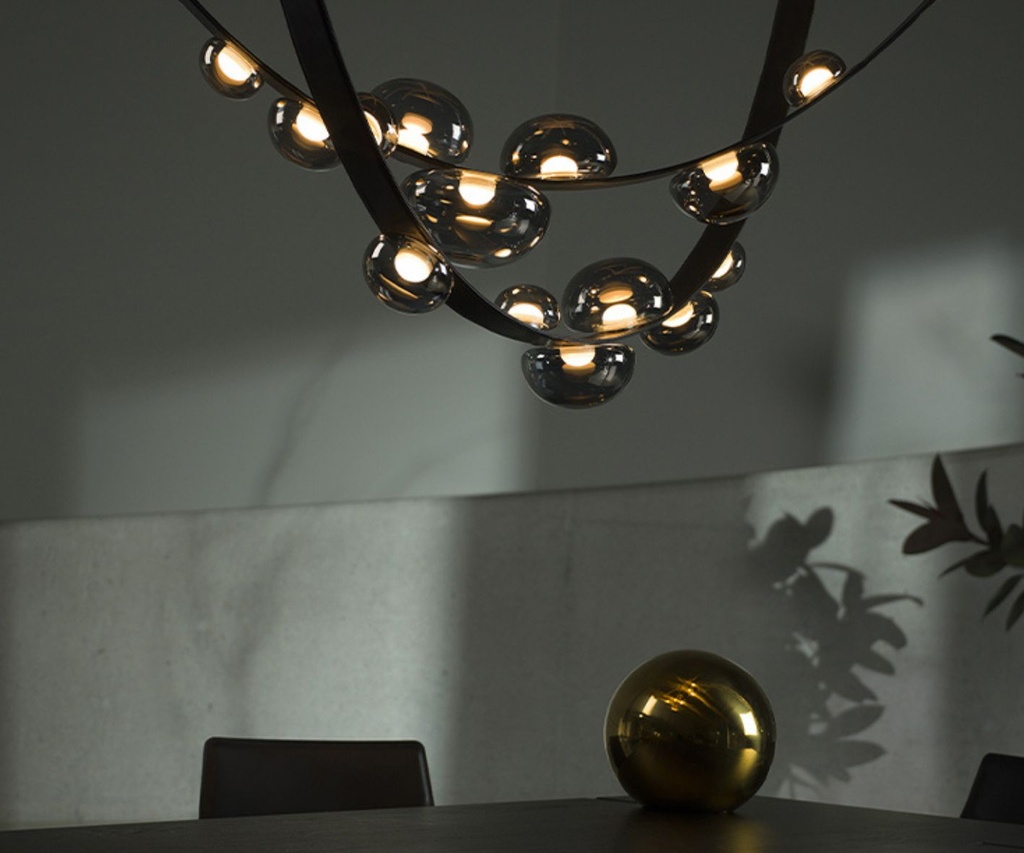 Lámpara acero Constelación carbón +vidrio+microfibra led 7x3W 3000K 120V on-off Gris L1800×W220×H880mm