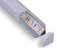 [CX-C003B] Perfil de aluminio para esquinas de 2,5m 16x16mm con difusor de policarbonato rectangular blanco mate, tapas terminales y clips de fijación