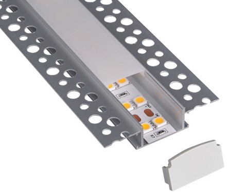 [CX-C095] Perfil de aluminio sin marco integrado de 2,5m 60.9x14mm 20.8mm interno con difusor de policarbonato blanco mate, tapas terminales y clips de fijación