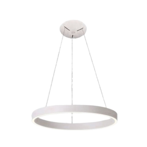 Lámpara colgante redonda tipo anillo luz directa Led 120V 5621 con 3 guayas en triángulo difusor opal