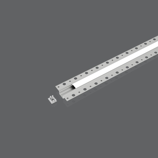 [CO-ALS-BR1613FDXSS2500(A)-BC] Perfil BR1613(A) integrado al techo sin marco plateado de 2,5m 16x13mm con tapas terminales, difusor policarbonato. Plateado