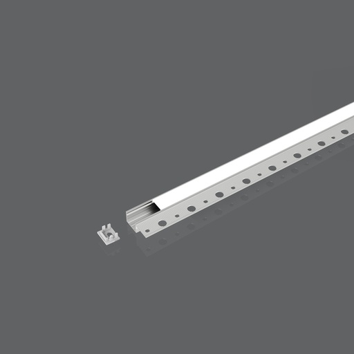 [CO-ALS-BR1613XXXSS2500(B)-BC] Perfil BR1613(B) integrado al techo sin marco plateado de 2,5m 16x13mm con tapas terminales, difusor policarbonato. Plateado