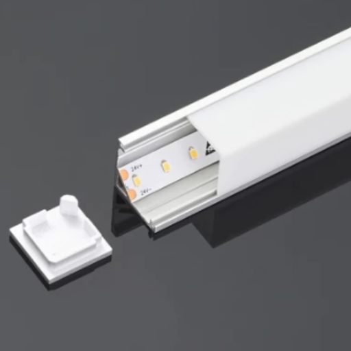 [CO-DLSLG1616KDSS2500] Perfil de 2,5m para esquinas cuadrado c/difusor de policarbonato blanco y tapas terminales.Plateado