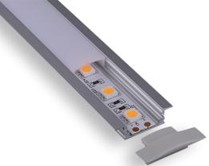 Perfil de aluminio con marco de 2,5m 17.3x7mm 12,5mm interno con difusor de policarbonato mate, tapas terminales y clips de fijación