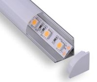 [CX-C003A] Perfil de aluminio para esquinas de 2,5m 16x16mm con difusor de policarbonato redondo blanco mate, tapas terminales y clips de fijación