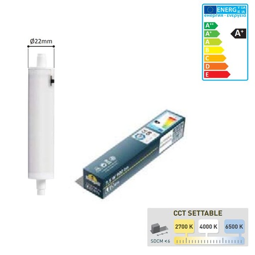 [FU-H8.LED.R7S.CCT] Bombillo led R7s 118mm 2700/4000/6500K 25000 hrs 7.5W 850lm 100-240V